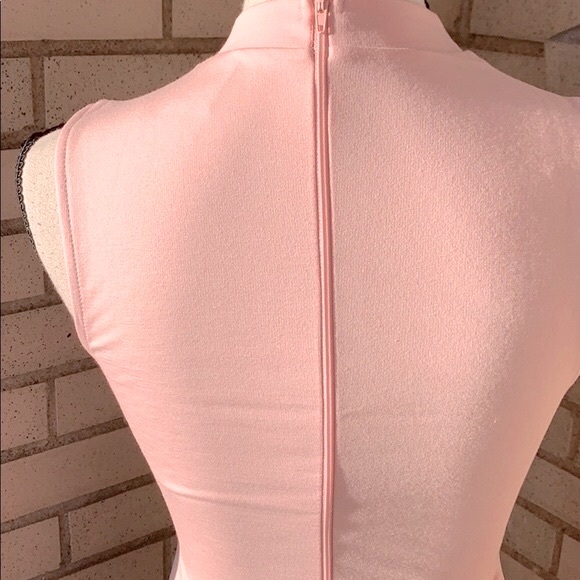 Privy Blush Pink High Neckline Mesh Cutout Midi Dress NWT - Picture 6 of 9